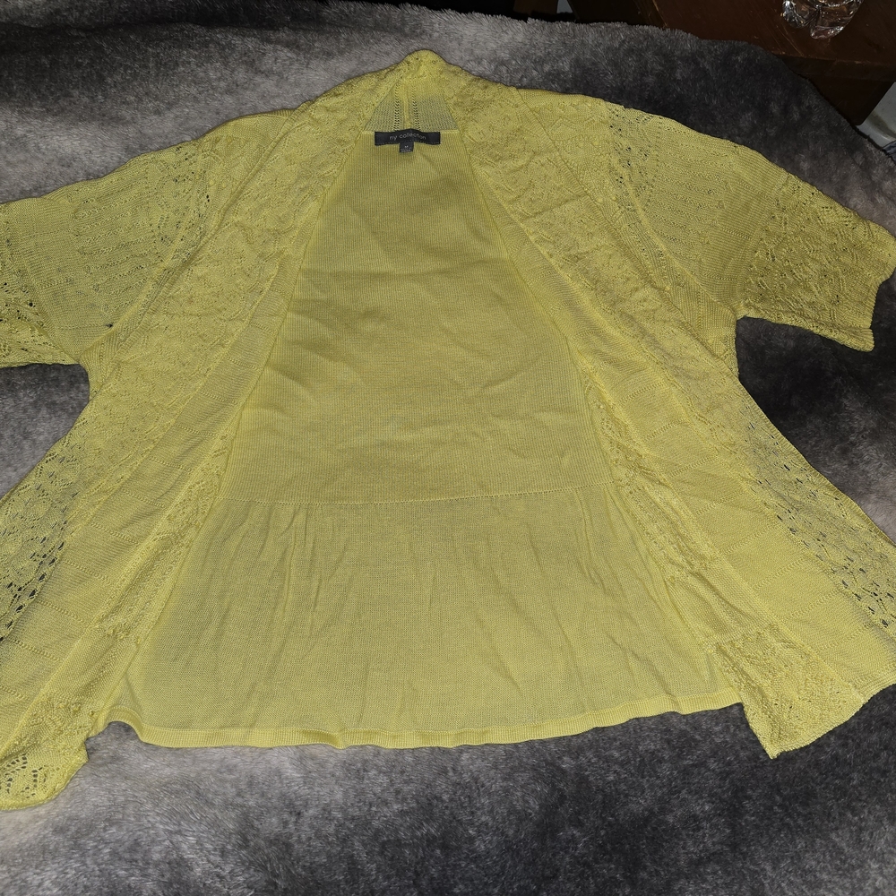 NY Collection Lemon Open-Front Cardigan